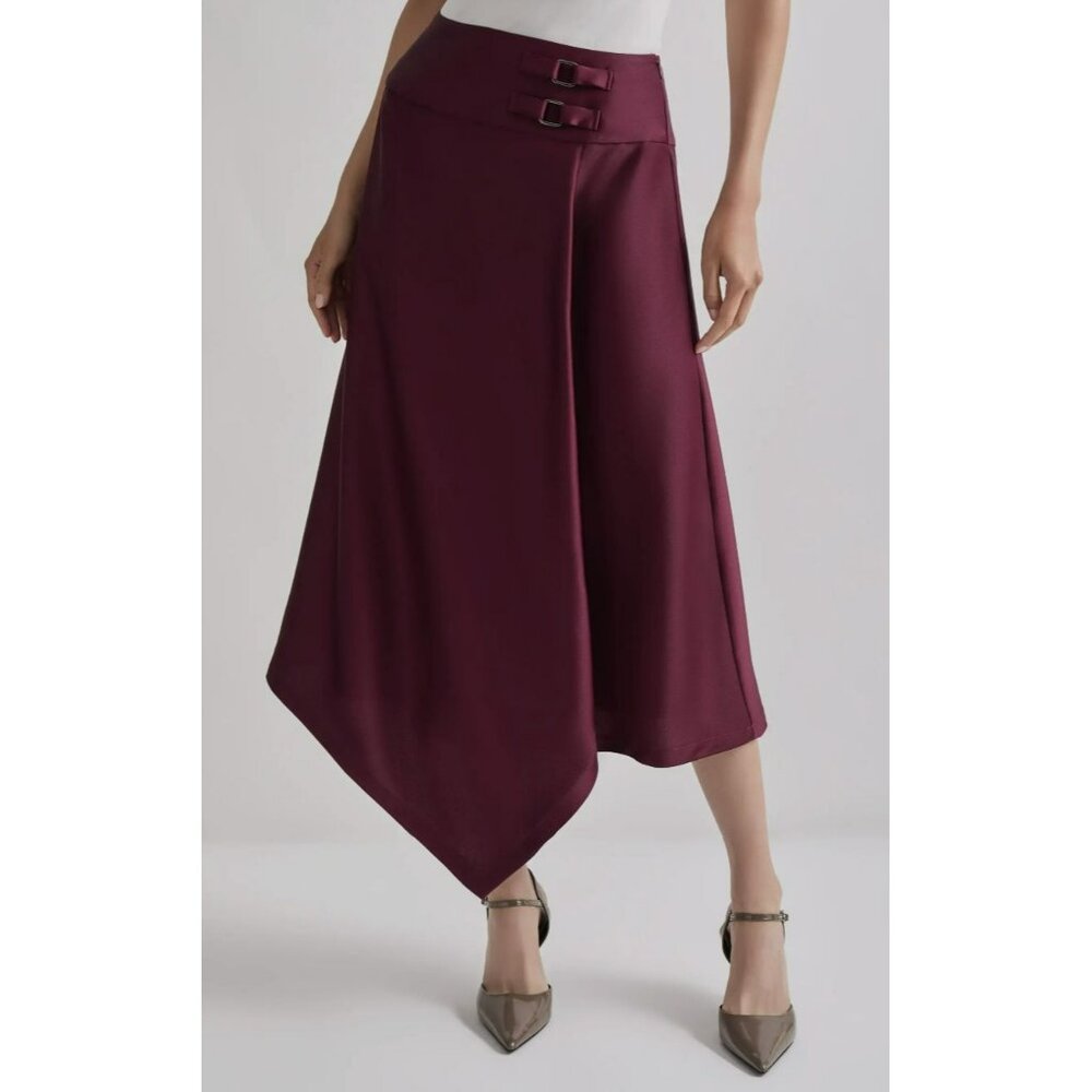 Misook Size L Burgundy Asymmetrical Skirt New